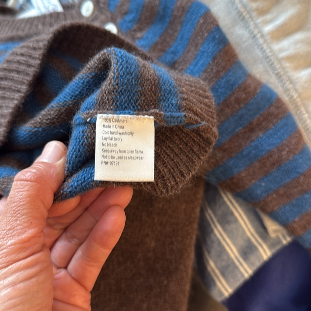 Striped Blue and Brown Cashmere Sweater Set with Pants Size 3-6 months - Picture 6 of 7